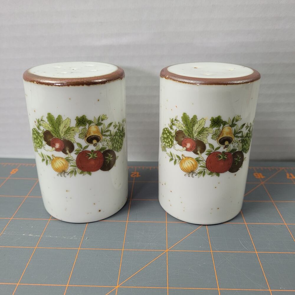 Vintage Inarco Japan Speckled Mushroom Vegetables Salt Pepper Stoneware Shakers